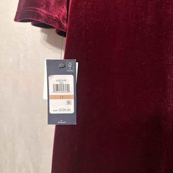 TOMMY HILFIGER Burgundy Velvet Bell Sleeve Size 12 - Picture 6 of 8